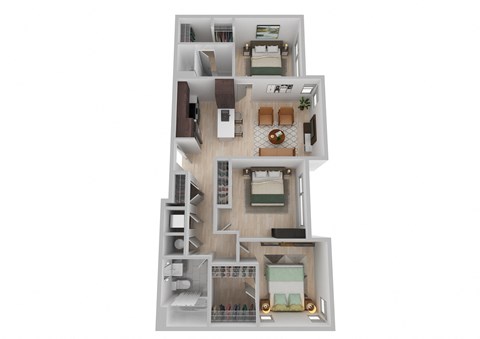 Floor plan for 3 beds, 2 baths, 1157 sqft